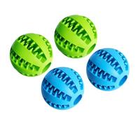 WREWING Silicone Chew Toys for Dogs, Dental Care Ball with Treat Hole, Teething Relief & Fetch Toy - Blue & Green (4 Pack)