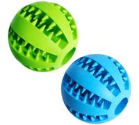 WREWING Silicone Chew Toys for Dogs, Dental Care Ball with Treat Hole, Teething Relief & Fetch Toy - Blue & Green (2 Pack)