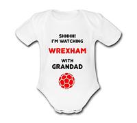 WREXHAM Shhhh! I'm watching with Daddy Mummy Grandad Unique Football Babygrow Cute Unique Funny Baby Vest Grow Boys Girls Unisex Gift Babygrow Bodysuit