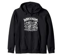Wrexham Wales Welsh Dragon Zine Ink White Print Zip Hoodie