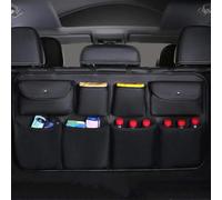 WRGEYXTD Car Boot Organiser Bag For VW Tiguan/Touran/Touron/Touareg, Foldable Declutter Seat Back Storage Bags Hanging Trunk Tidy Multi-Pocket Interior Accessories,Leather-Black
