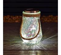 WRH Wer-Homeshowroom Iridescent Glass Solar Powered 5 x Warm White LEDs Lantern Add a Warm Ambient Glow to Your Garden, Clear (kli55)