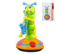Wriggle Caterpillar Kids Electric Dancing Saxophone Caterpillar Toy with Music and LED Light Automatic Obstacle Avoidance Dancing Toy for 0-3 Year Olds Kids Learning Toys Without Battery