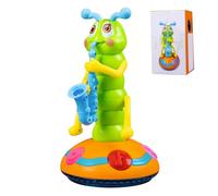 Wriggle Caterpillar Kids Electric Dancing Saxophone Caterpillar Toy with Music and LED Light Automatic Obstacle Avoidance Dancing Toy for 0-3 Year Olds Kids Learning Toys Without Battery