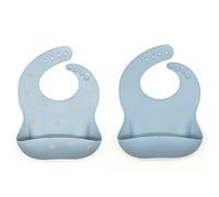 Wriggle & Giggle Baby Silicone Bibs with Food Catchers, 2 Pack Rainbow (Dusty Blue)