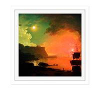 Wright Derby Volcano Vesuvius Posillipo Painting Square Wooden Framed Wall Art Print Picture 16X16 Inch