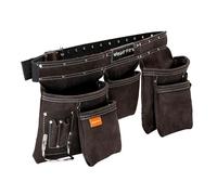 WrightFits 9 Pocket Leather Apron Tool Belt - Heavy Duty Double-Stitched Tool Pouch with Multi Pockets, Adjustable Waist Work Storage Organiser with Hammer Loop for Electricians & Carpenters