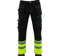 WrightFits Flash Pro Hi Vis Work Trousers for Men - Heavy Duty Combat Hi Vis Workwear with Knee Pad Pockets - Triple Stitched Work Trousers Men (32W X 29L) Yellow