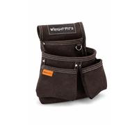 WrightFits Heavy Duty Leather Tool Pouch Brown - 4 Pocket Tool Organiser & Tool Belt Pouch with Hammer Loop, Nail & Small Parts Holder, Metal D-Ring | Carpenter & Electrician Work Pouch