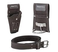 WrightFits Leather Drill Holster Pouch - Hammer Holder Tool Work Pouch Organiser With Supporting Belt (3 in 1) For Builders, Carpenters, Gardeners, Electricians