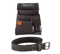 WrightFits Leather Nail Pouch - Hammer Holder Multi Pocket Work Tool Pouch With Supporting Belt (2 in 1) For Builders, Carpenters, Gardeners, Electricians