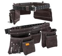 WrightFits Leather Tool Belt for Men, Heavy Duty Buffalo Leather Work Belt with 12 Pockets - Hammer Loop, Adjustable 29-52" Tool Pouch Apron for Electricians, Carpenters, Framers & Builders