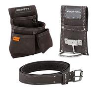 WrightFits Leather Tool Belt Pouch with Adjustable Belt | Heavy Duty Multi-Pocket Tool Organiser with Hammer Holder & Drill Holster for Carpenters