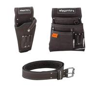 WrightFits Leather Tool Belt Pouch with Adjustable Belt | Heavy Duty Multi-Pocket Tool Organiser with Hammer Holder & Drill Holster for Carpenters (Tool Belt Pouch with Drill Holster)