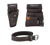 WrightFits Leather Tool Belt Pouch with Multi Pockets | Hammer Loop Drill Holster Work Tool Organiser & Storage with Belt | Adjustable Waist For Carpenters, Gardeners, Builders, Electricians