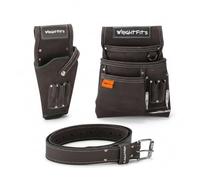 WrightFits Leather Tool Pouch with Multiple Pockets, Hammer Loop & Drill Holster | Heavy-Duty Work Tool Organizer with Adjustable Waist Belt for Carpenters, Gardeners, Builders & Electricians