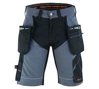 WrightFits Men Epic Pro Work Shorts Rip-Stop Grey Heavy Duty Safety Combat Cargo Summer Shorts - Multi Pockets - Triple Stitched - Durable Workwear (32W)