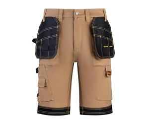 WrightFits Men Pro Builder Work Shorts - Khaki - Heavy Duty Safety Combat Cargo Summer Shorts - Multi Holster Pockets - Triple Stitched Durable Workwear (34W)