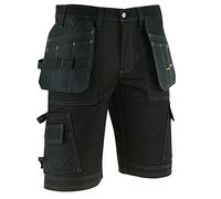WrightFits Pro Builder Work Shorts Men - Black - Heavy Duty Safety Combat Cargo Summer Shorts - Multi Holster Pockets - Triple Stitched Durable Workwear (34W)