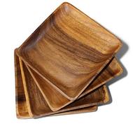 WRIGHTMART Acacia Wood Plates for Food, Square Rustic Set of 4, Heavy Duty 10"x10" Platters, Perfect for Dining, BBQ, Picnic, Parties, or Ceramic Plate Chargers.