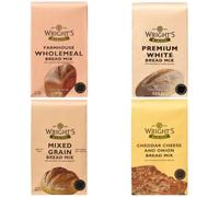 Wright's Baking 4X500g Bread Mix Selection Pack | Cheddar & Onion, Wholemeal, Mixed Grain, Premium White 500g Pack From Each Varity