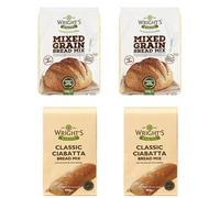 Wright's Baking | Bread Mix Selection Pack (2 Packs Mixed Grain Bread Mix 500g + 2 Packs Classic Ciabatta Bread Mix 500g) | For Machine or Hand Baking