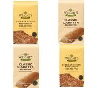 Wright's Baking Bread Mix Selection Pack 4X500g - 02 packs from each flavour Ciabatta & Cheddar Cheese Onion - Easy Homemade Artisan Bread for Bread Machines - Vegetarian-Friendly