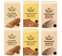 Wright's Baking Bread Mix Selection Pack 6x500g - 2 packs from each flavour - Premium White, Ciabatta, Cheddar & Onion - Machine & Oven-Friendly, Vegetarian
