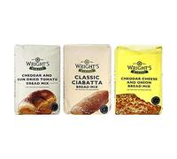 Wright's Baking Bread Mix Selection Pack ( Cheddar & Sun Dried Tomato - Classic Ciabatta - Cheddar Cheese & Onion ) - One of Each 500g Pack