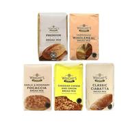 Wright's Baking Bread Mix Selection Pack - Premium White, Farmhouse Wholemeal, Garlic and Rosemary focaccia, Cheddar Cheese & Onion, Classic Ciabatta (One of Each 500g Pack) (NP)