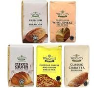 Wright's Baking Bread Mix Selection Pack - Premium White, Farmhouse Wholemeal, Mixed Grain, Cheddar Cheese & Onion, Classic Ciabatta (One of Each 500g Pack) (NP)