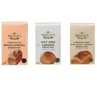 Wright's Baking Bread Mix Variety, Farmhouse Wholemeal, Oat and Linseed, Cheddar and Sun Dried Tomato, 500g