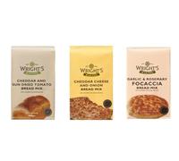 Wright's Baking Bread Mix Variety Pack, Cheddar and Sun Dried Tomato, Cheddar Cheese and Onion, Garlic and Rosemary Focaccia, 500g