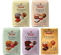 Wright's Baking Cake Mix Selection Pack - Ginger, Carrot, Toffee, Chocolate Fudge & Orange (One of Each 500g Pack) (NP)