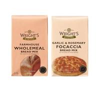 Wrights Baking Garlic & Rosemary Focaccia & Farmhouse Wholemeal Bread Mix Combined Pach Each 500g