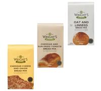 Wright's Bread Mix Bundle 3x500g - Oat & Linseed, Cheddar & Sundried Tomato, Cheddar & Onion Each flavour | High-Fibre Artisan Bread Flour Mix for Bread Makers & Hand Baking