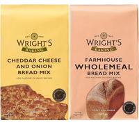 Wright's Bread Mix Selection 2X500g Each Cheddar and Onion & Wholemeal For Machine or Hand Baking Suitable for Vegetarians