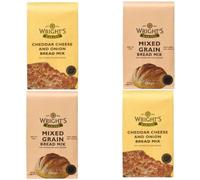 Wright's Bread Mix Selection - Mixed Grain 2X500g & Cheddar Onion 2X500g - Easy Homemade Bread Kit - Machine & Hand Baking - Seeds, Grains, Cheese & Herbs - Pizza Base & Rolls - Vegetarian-Friendly