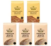 Wright's Bread Mix Selection Pack - Premium White 3X500g & Cheddar Onion 2X500g - Easy Bake for Bread Machines & Ovens - Soft Loaves, Rolls, Pizza Dough - No Artificial Additives