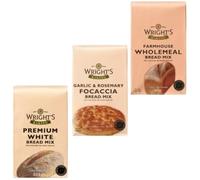 Wright's Farmhouse Wholemeal, Garlic Rosemary & White Bread Mix Each 500g Pack Bread Machine & Oven Baking - Homemade Pizza, Rolls & Focaccia