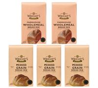 Wrights Mixed Grain 3X500g & Farmhouse Wholemeal 2X500g Bread Mix packs | High-Fiber Low GI Seeded & Whole Wheat Flour Blend - Bread Machine & Hand Baking