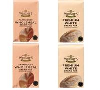 Wright's Premium White 2X500g & Farmhouse Wholemeal 2X500g bread mix Packs for Bread Maker & Hand Baking - Just Add Water - Homemade Bread, Rolls & Pizza Dough - High Protein Wheat Flour
