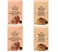 Wright's Selection Bread Mix 4X500 | Farmhouse Wholemeal & Mixed Grain 2X500g Pack Each Varity | Bread Machine & Hand Baking