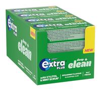 Wrigley's Extra Plus Deep Clean Mint Scrub Sugar Free Chewing Gum Bulk Case Pack, 16 x 7 Pieces - Teeth Whitening Stain Removal Gum - Air Travel Essentials, Work & Road Trip Snacks