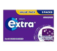 Wrigley's Extra Chewing Gum, Blueberry Flavour, 5 Packs of 10 Pieces, Sugar Free Chewing Gum Multipack with Xylitol (50 pieces)