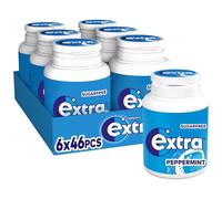 Wrigley's Extra Chewing Gum, Peppermint Flavour, 6 Bottles of 46 Pieces, Sugar Free Chewing Gum Bulk Pack with Xylitol (276 pieces)