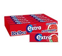 Wrigley's Extra Chewing Gum, Strawberry Flavour, 30 Packs of 10 Pieces, Sugar Free Chewing Gum Bulk Pack with Xylitol (300 pieces)