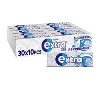 Wrigley's Extra Ice Chewing Gum, Ice Peppermint Flavour with Microgranules, 30 Packs of 10 Pieces, Sugar Free Bulk Pack Gum with Xylitol (300 pieces).