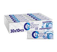 Wrigley's Extra Ice Chewing Gum, Ice Peppermint Flavour with Microgranules, 30 Packs of 10 Pieces, Sugar Free Bulk Pack Gum with Xylitol (300 pieces).