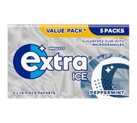 Wrigley's Extra Ice Peppermint Sugar Free Chewing Gum Multipack, 5 x 10 Pieces - Cooling Mint Fresh Breath Gum - Air Travel Essentials, Festival Accessories & Road Trip Snacks